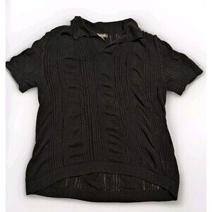Urban Outfitters Women's Collared Sweater Shirt Sheer Black Short Sleeve Sz L